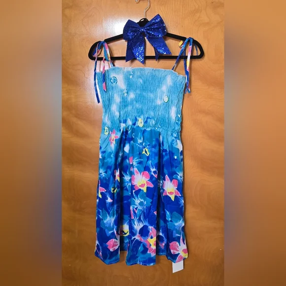 Women's Small Beach Spaghetti Straps Sundress Blue Pink Floral Summer Dress NWT - Picture 2 of 16